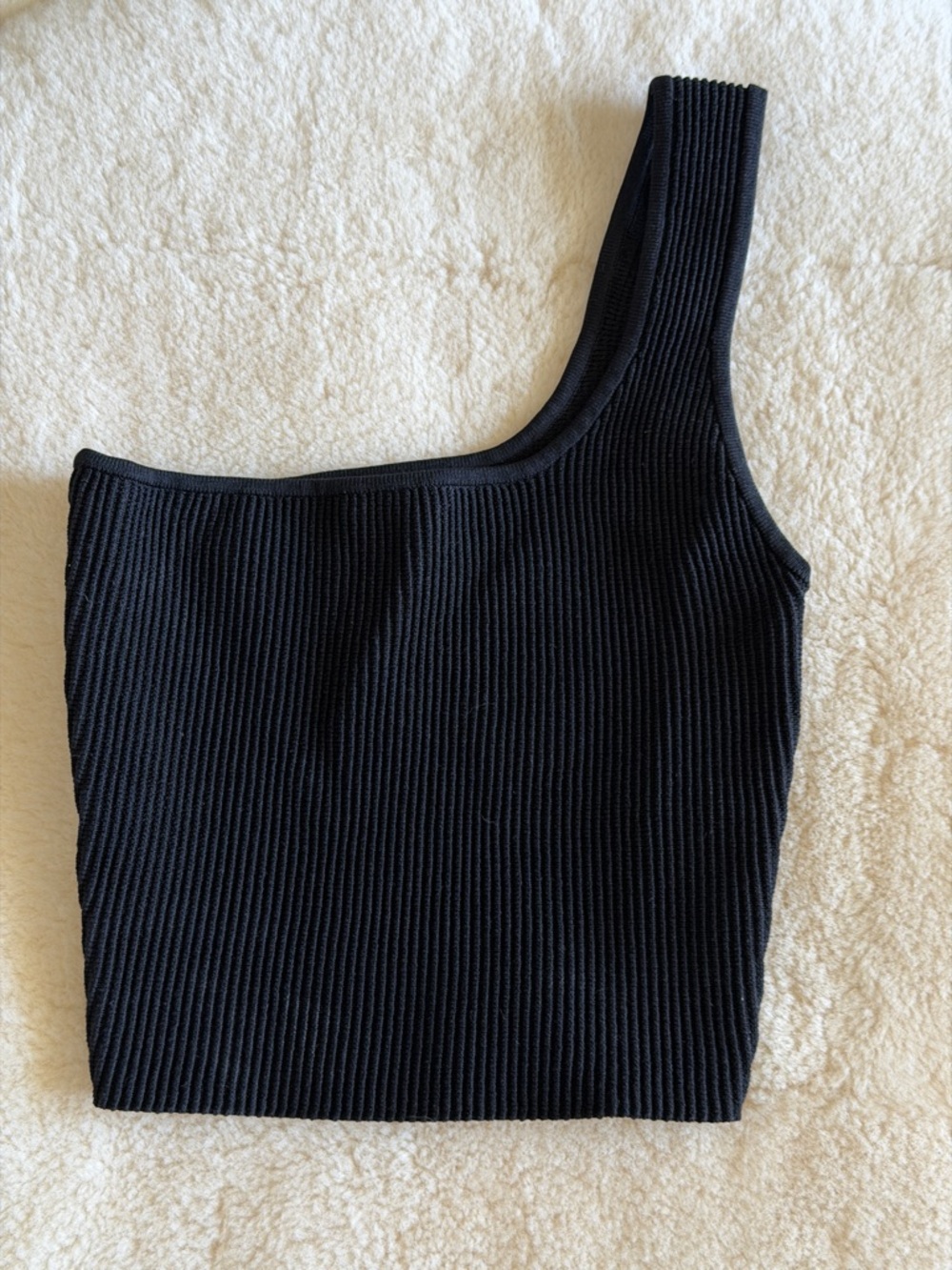 Quince Black Ribbed Asymmetric Crop Top